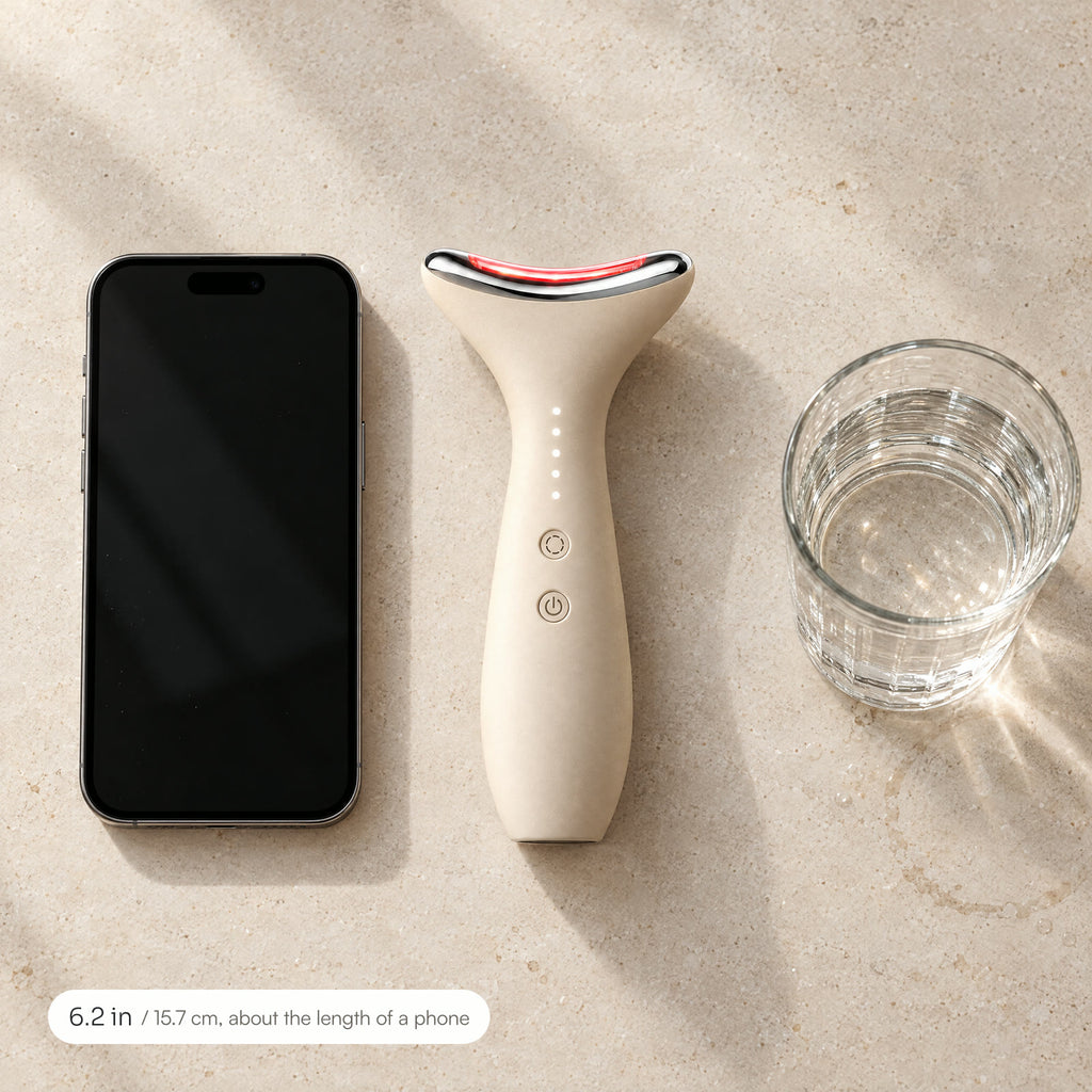 Loomi Glide lying beside a smartphone and a glass of water to show its size: 6.2 inches (15.7 cm) long.